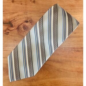 Damon Silk Tie Regimental Stripe Striped Gold Blue Brown Diaper Tall Long